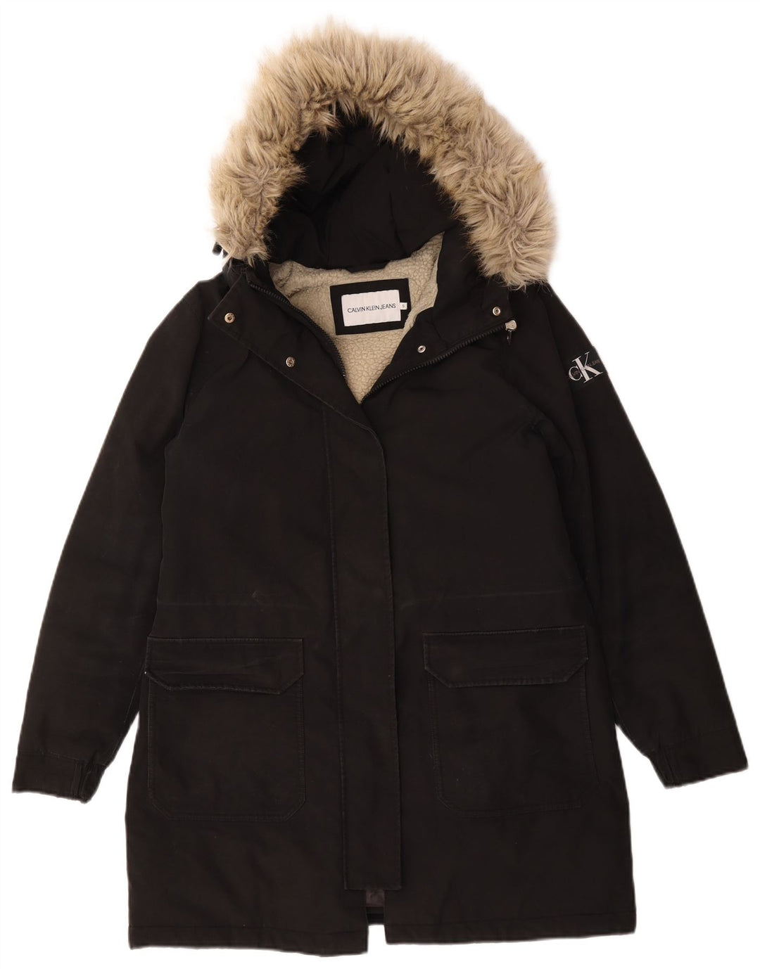 Calvin Klein Jeans Damen Übergroße Sherpa Parka Jacke UK 10 Small Schwarz