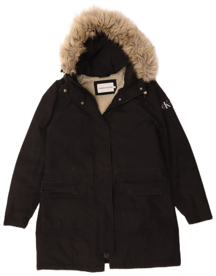 Calvin Klein Jeans Damen Übergroße Sherpa Parka Jacke UK 10 Small Schwarz