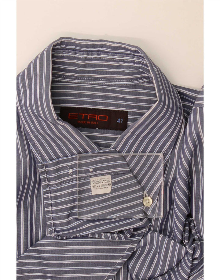 Etro Herrenhemd Größe 41 Große marineblaue Nadelstreifen-Baumwolle