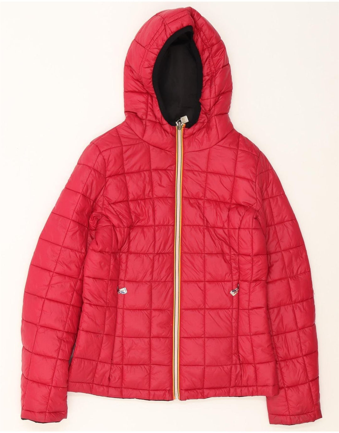 K-Way Damen Kapuzenjacke, wendbar, wattiert, UK 14, Größe L, aus schwarzem Nylon