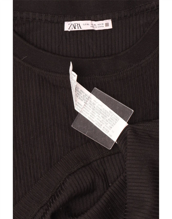 Zara Damen Top Langarm UK 18 XL Schwarz Polyester