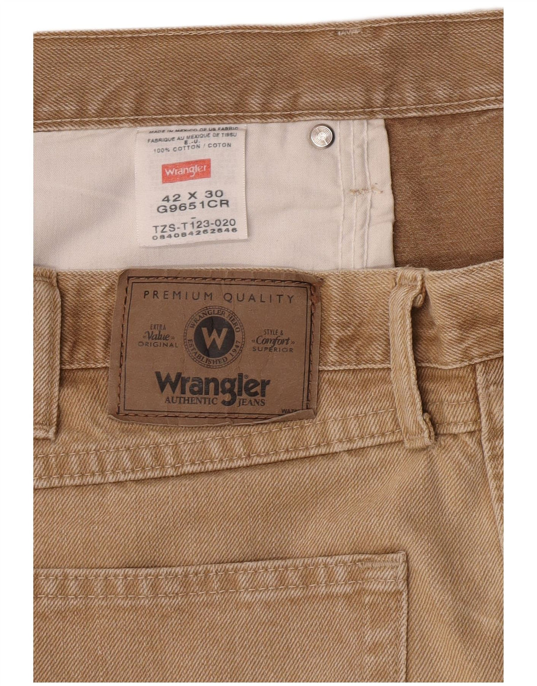 Wrangler Herren Straight Jeans W42 L30 Beige Baumwolle