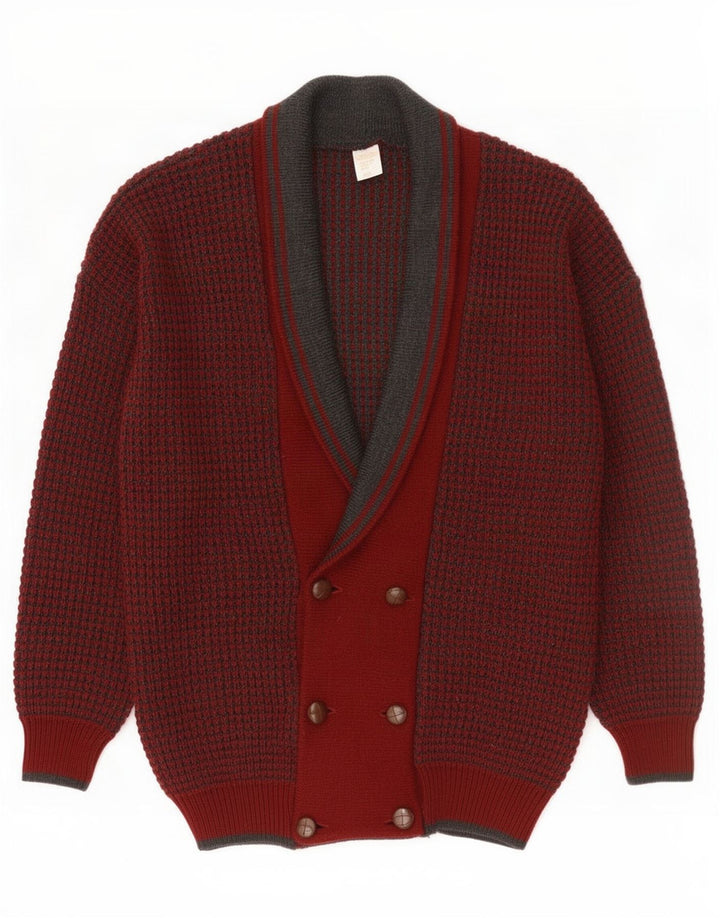 Vintage Herren Cardigan Pullover IT 48/50 Mittlere Burgunderwolle