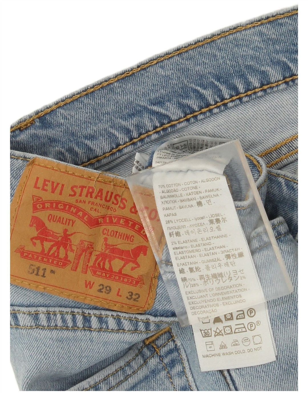 Levi's Herren 511 Tapered Jeans W29 L32 Blaue Baumwolle