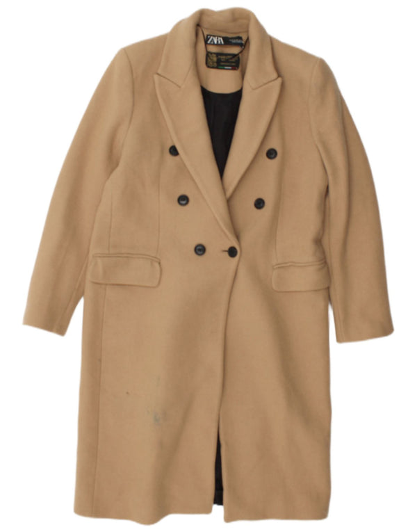 Zweireihiger Damenmantel von Zara, UK 14, mittelbeigefarbenes Polyester