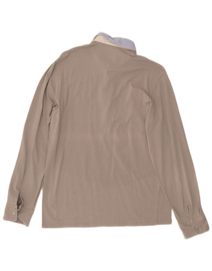 FRED PERRY Herren-Langarm-Poloshirt, große graue Colourblock-Baumwolle