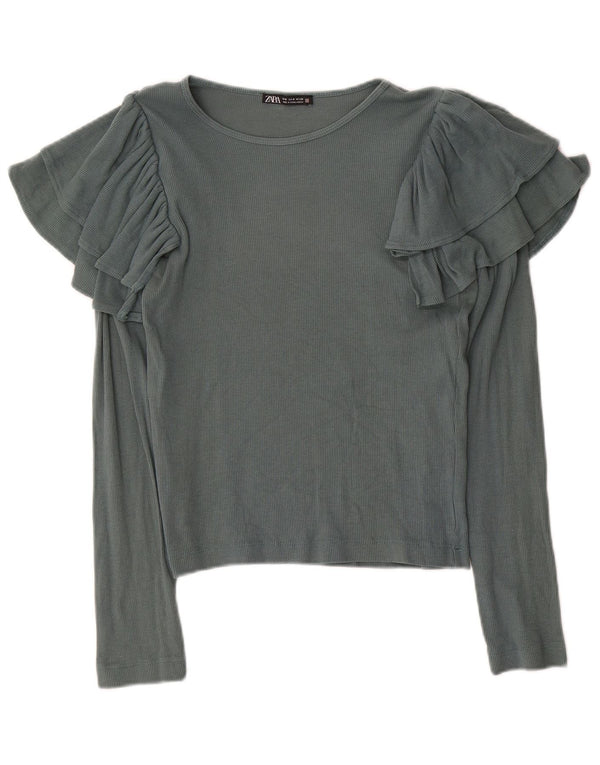 Zara Damen Top Langarm UK 12 Mittelgrau