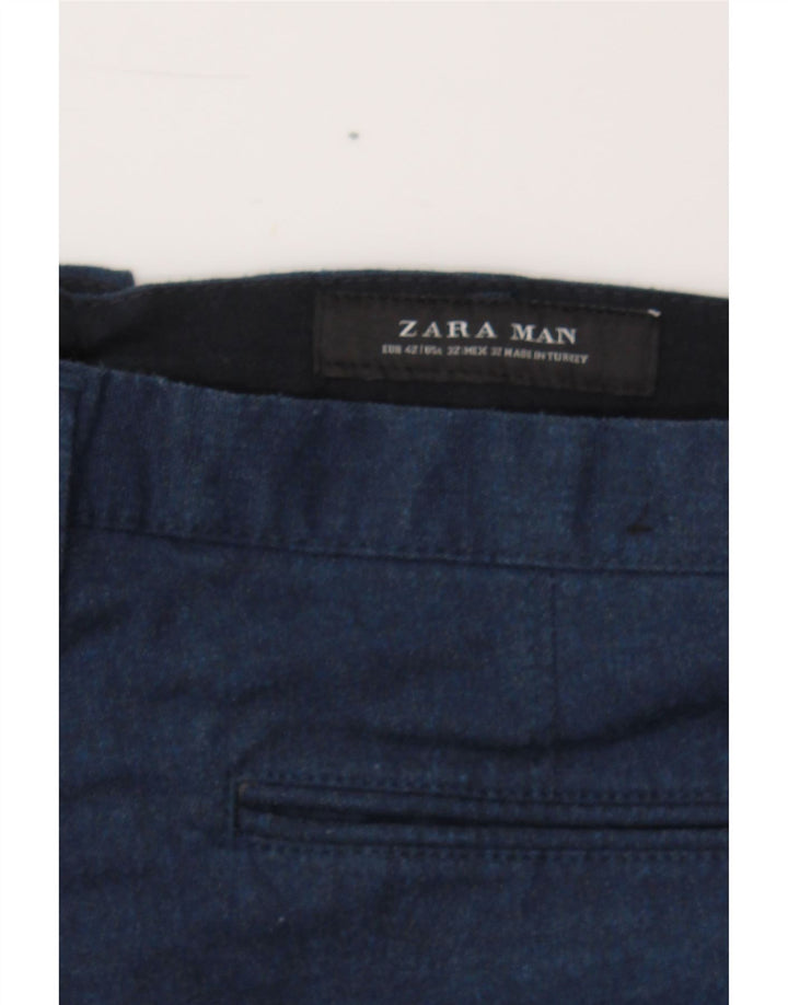 ZARA Womens Slim Chino Trousers EU 42 Large W32 L32 Navy Blue Polyester Vintage Zara and Second-Hand Zara from Messina Hembry 