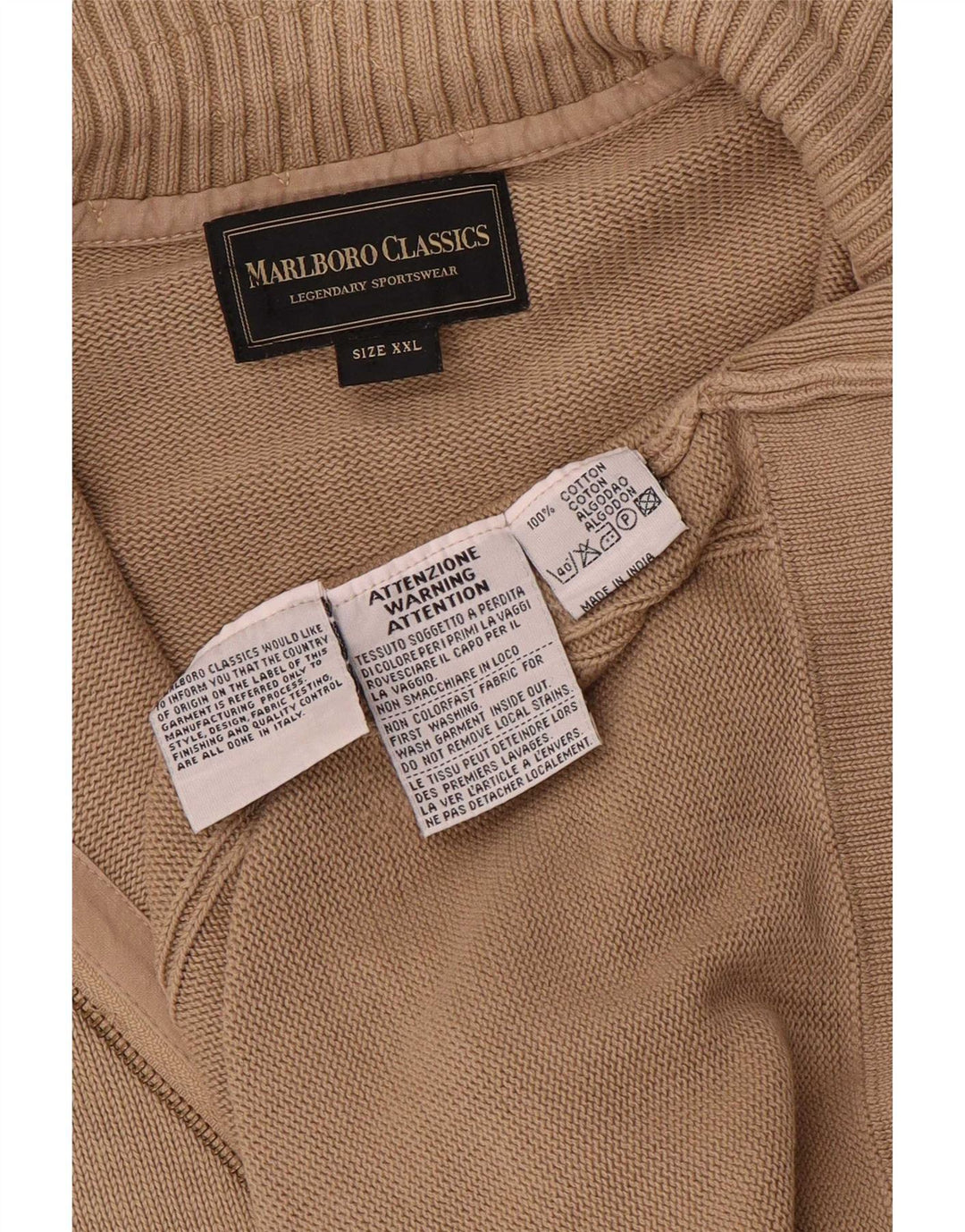 Marlboro Classics Herren-Cardigan-Pullover 2XL Beige Baumwolle