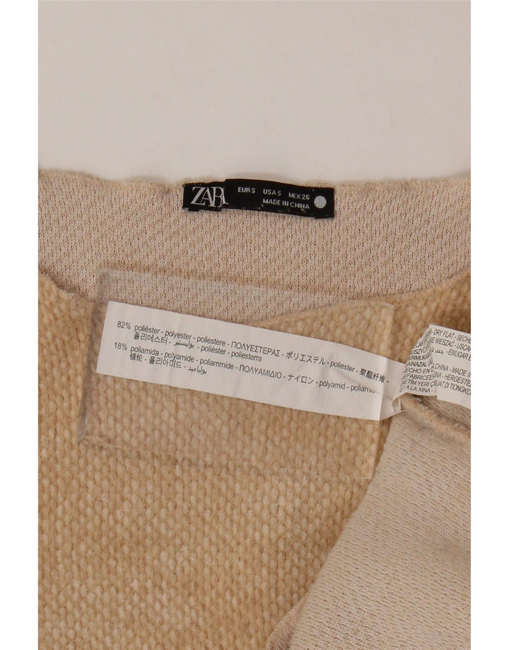 Zara Damen Crop Top Langarm UK 10 Small Beige Polyester