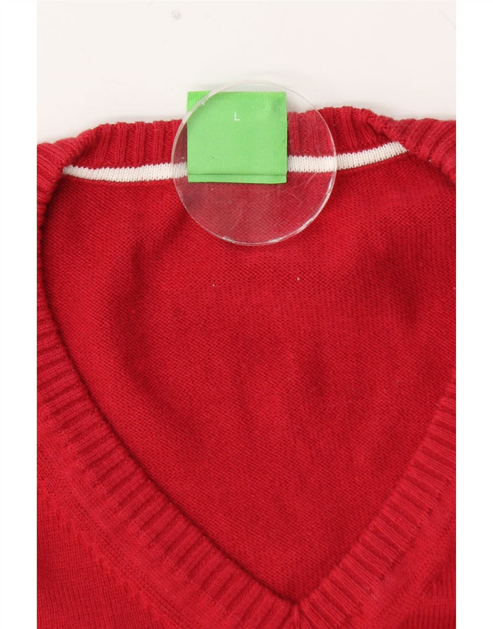 HUGO BOSS Herren-Pullover mit grafischem V-Ausschnitt, groß, rot, Farbblock