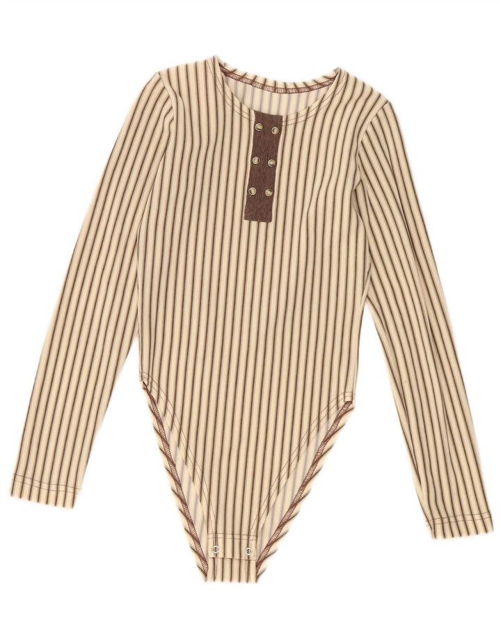Vintage Damen Body UK 8 Small Beige gestreift