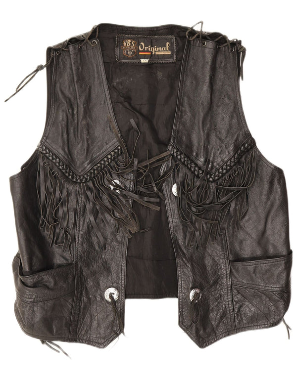 Vintage Damen Lederweste UK 20 2XL Schwarzes Leder