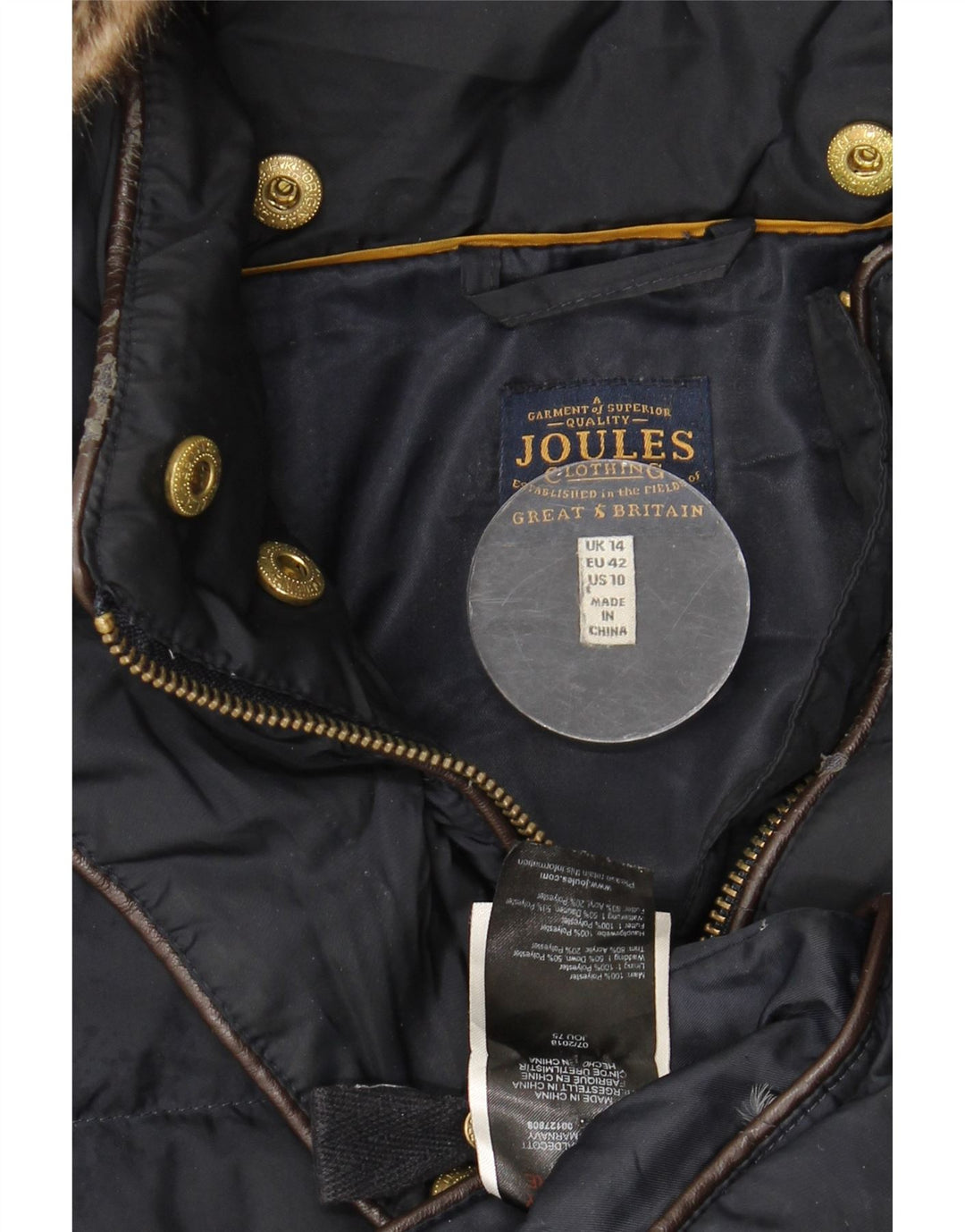 Joules Damen-Jacke mit Kapuze, gepolstert, UK 14, Größe L, Marineblau, Polyester