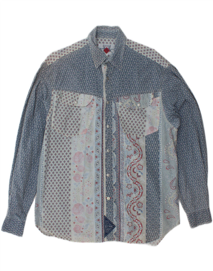 VINTAGE Herrenhemd aus mittelblauer Baumwolle mit Blumenmuster