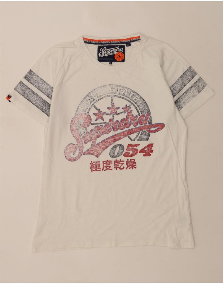 Superdry Herren-T-Shirt mit Grafik, Größe L, aus weißer Baumwolle