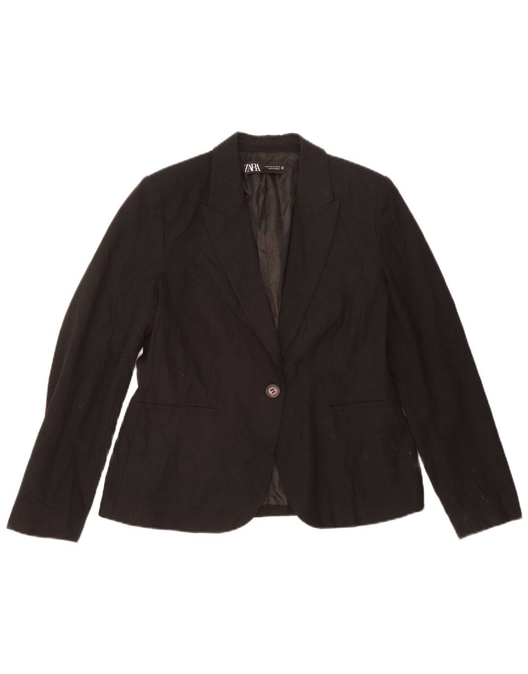ZARA Damen 1-Knopf-Blazer-Jacke, EU 42, groß, schwarzes Polyester