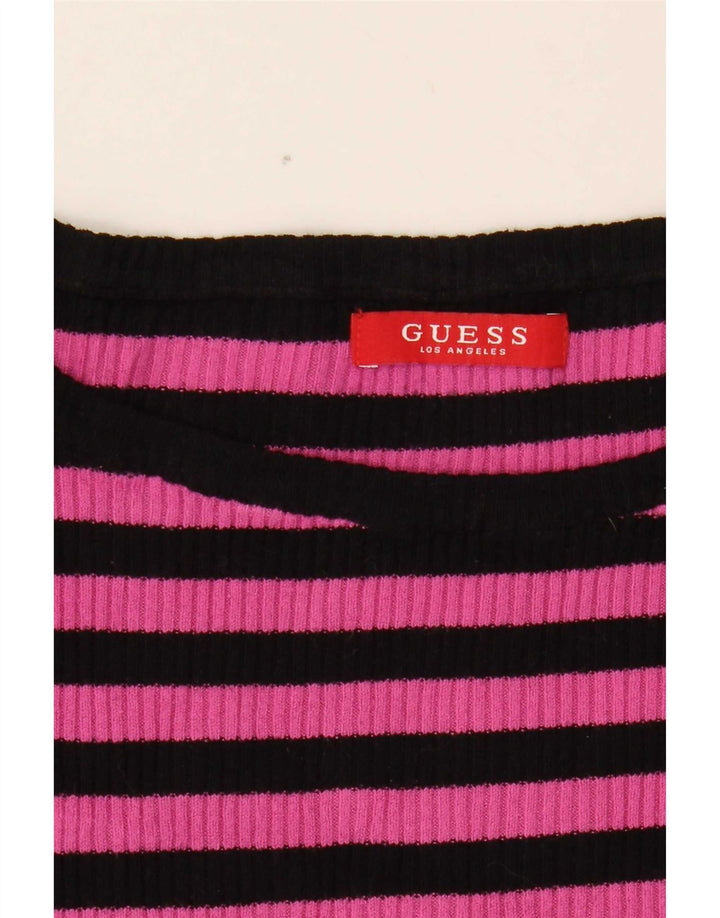 Guess Damen-Top mit langen Ärmeln, UK-Größe 8, klein, rosa gestreift
