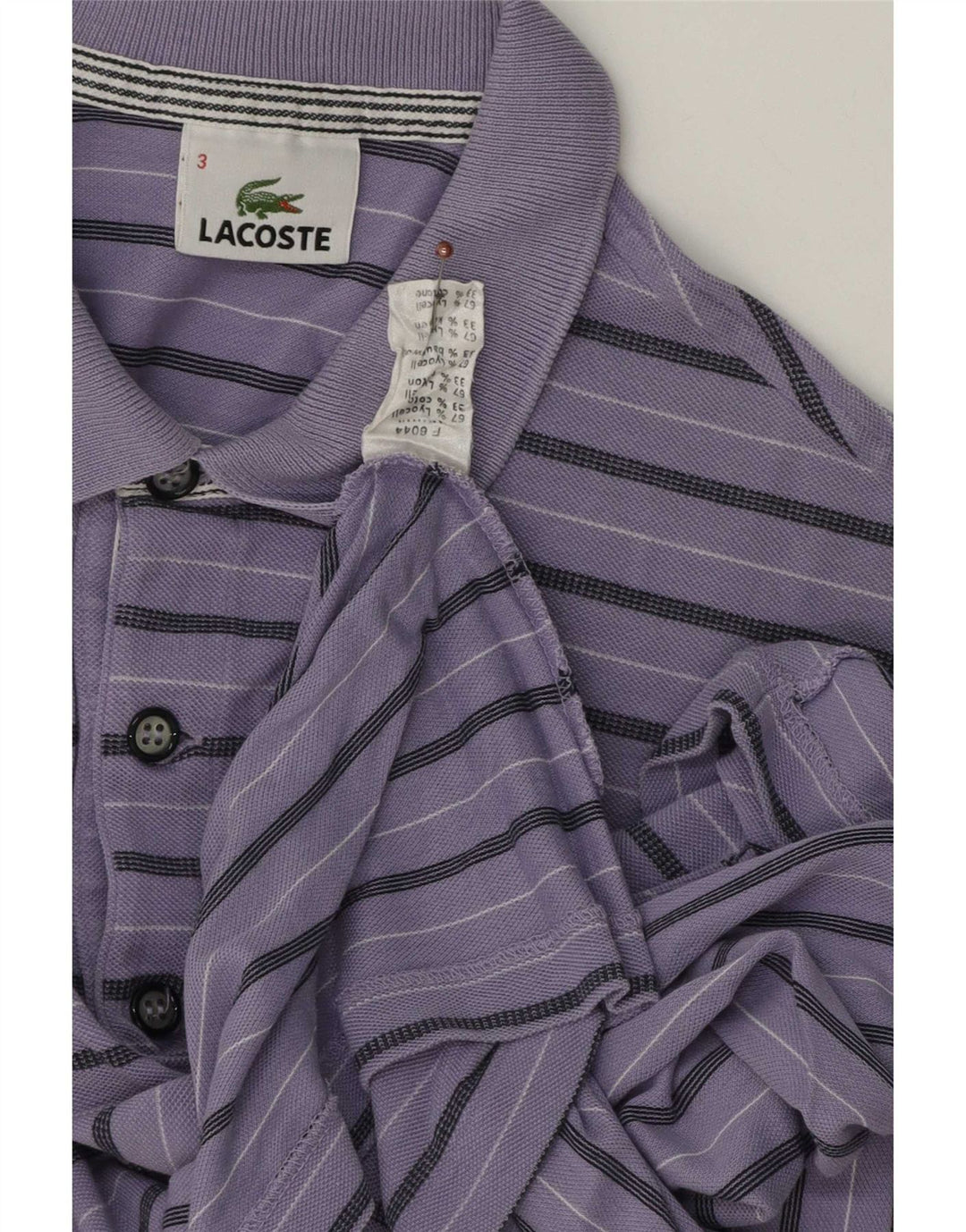 Lacoste Herren-Poloshirt, Größe 3, klein, lila gestreift, Lyocell