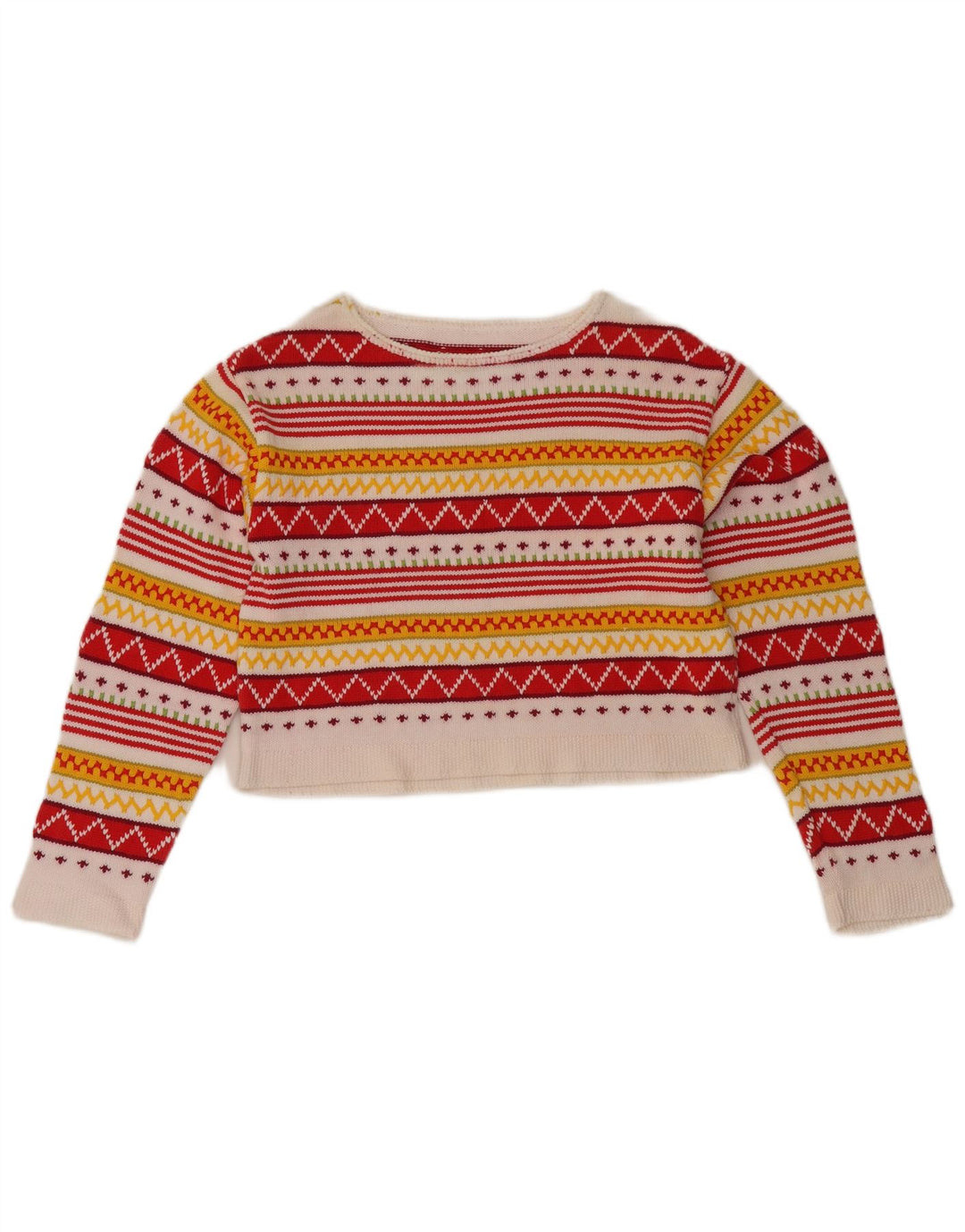 Vintage Damen Pullover mit U-Boot-Ausschnitt, Gr. 12, mittelmehrfarbig