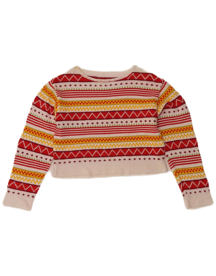Vintage Damen Pullover mit U-Boot-Ausschnitt, Gr. 12, mittelmehrfarbig