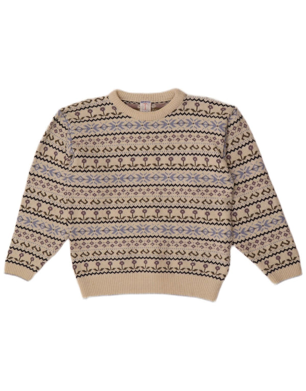 Topshop Damen-Pullover mit U-Boot-Ausschnitt, Gr. 12, Mittel, gebrochenes Weiß, Fair Isle-Muster