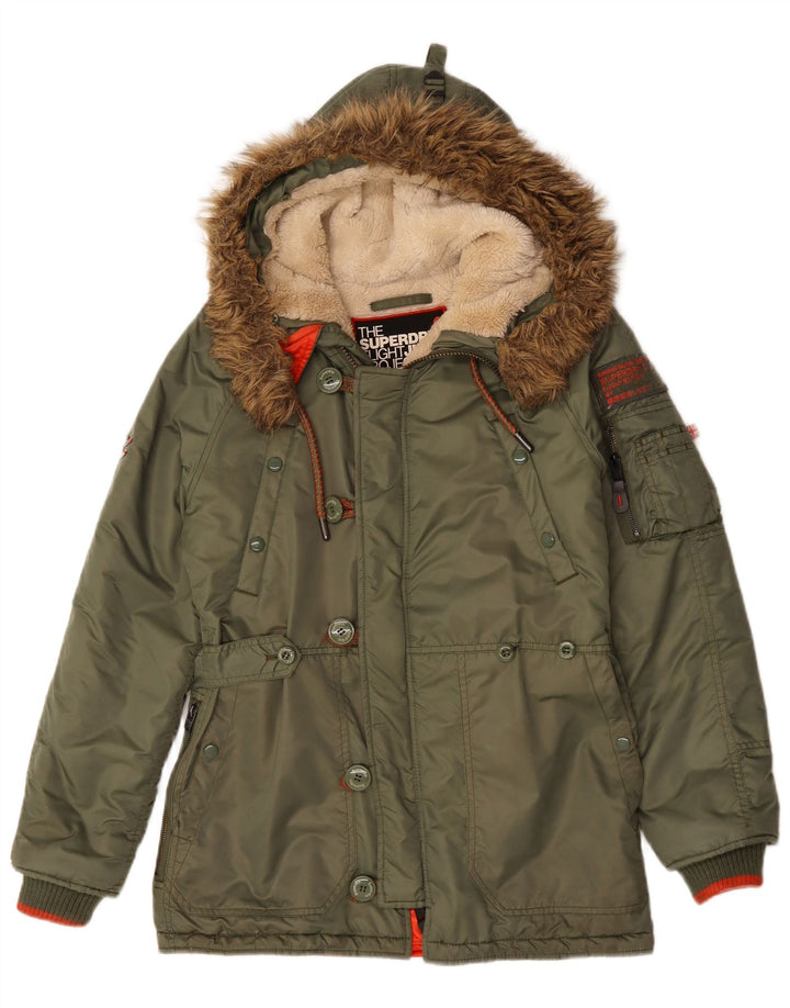 SUPERDRY Herren-Parka mit Kapuze, UK 36, kleines grünes Nylon