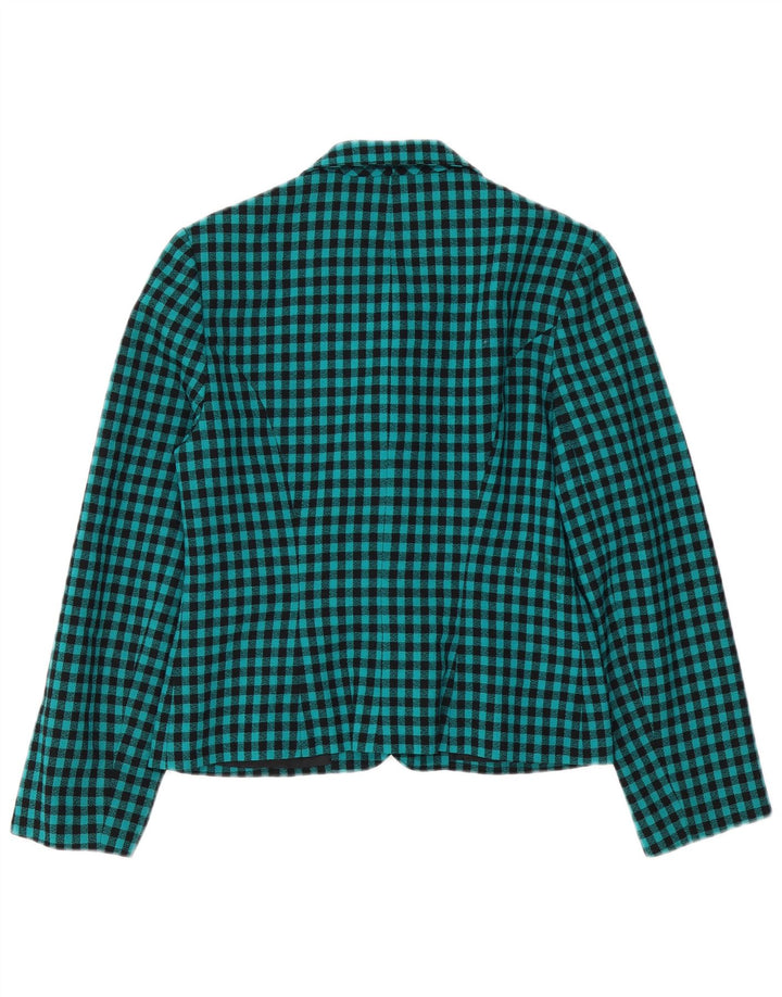 VINTAGE Damen-Blazerjacke mit 7 Knöpfen, UK 12, mittelgrüne Gingham-Wolle