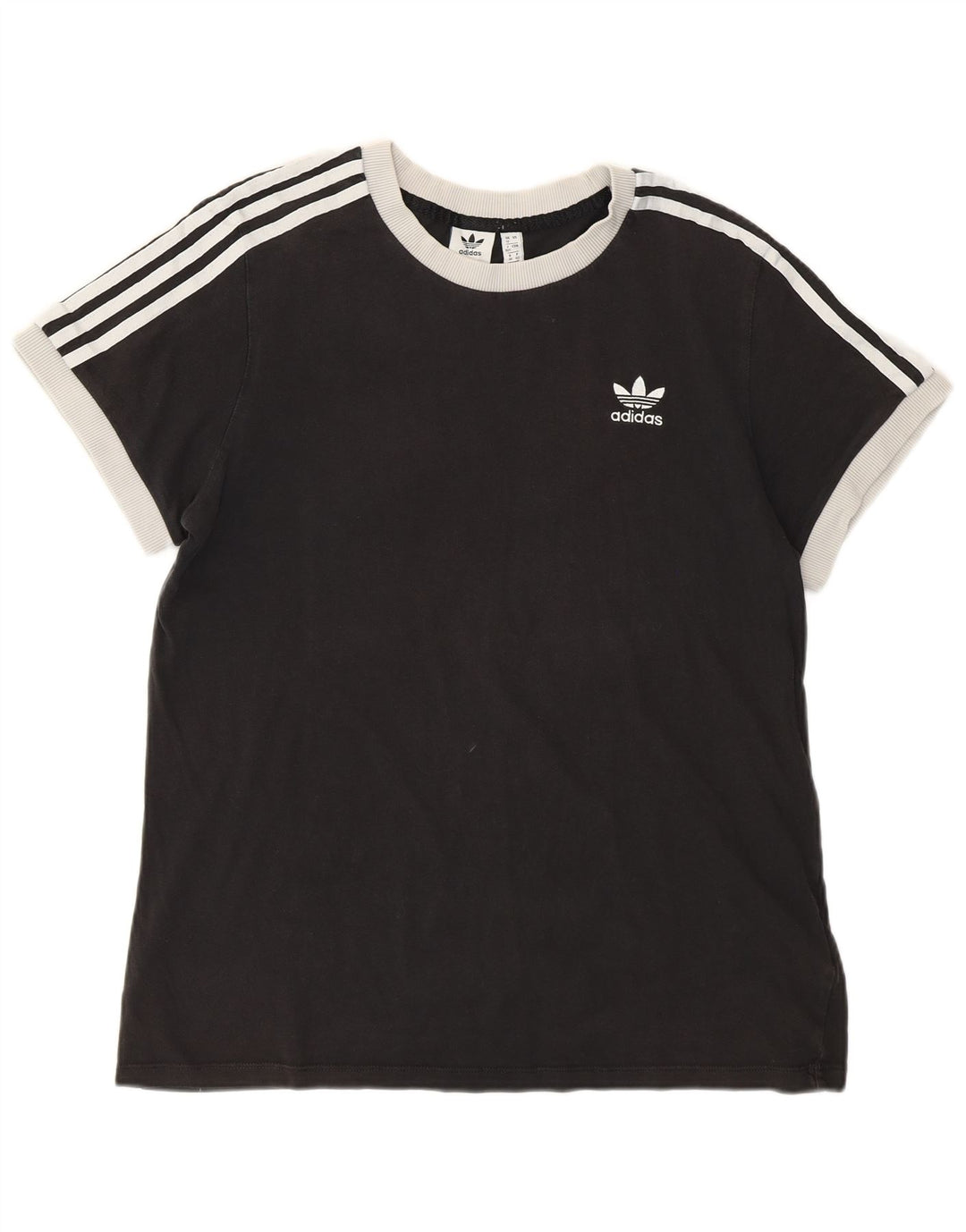 ADIDAS Damen Grafik T-Shirt Top UK 12 Medium Schwarz Baumwolle