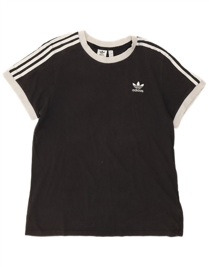 ADIDAS Damen Grafik T-Shirt Top UK 12 Medium Schwarz Baumwolle