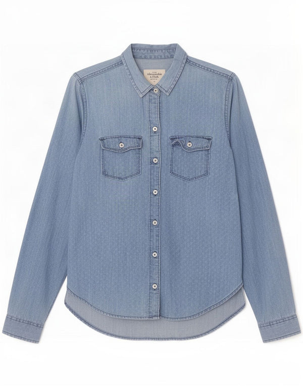Abercrombie & Fitch Damenhemd UK 14 Mittelblau gepunktete Baumwolle