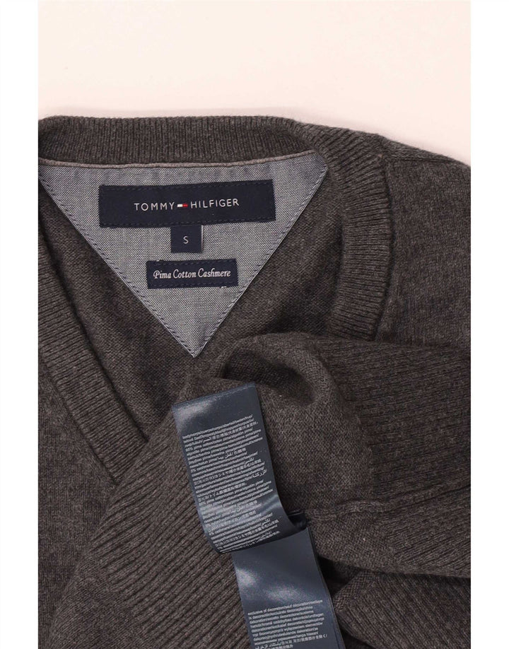 Tommy Hilfiger Herren-Pullover mit V-Ausschnitt, Größe S, graue Baumwolle