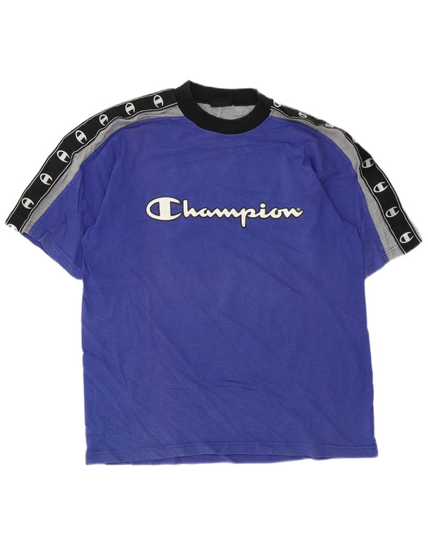 Champion Herren-T-Shirt mit Grafik, Größe L, Blau, Colourblock-Baumwolle