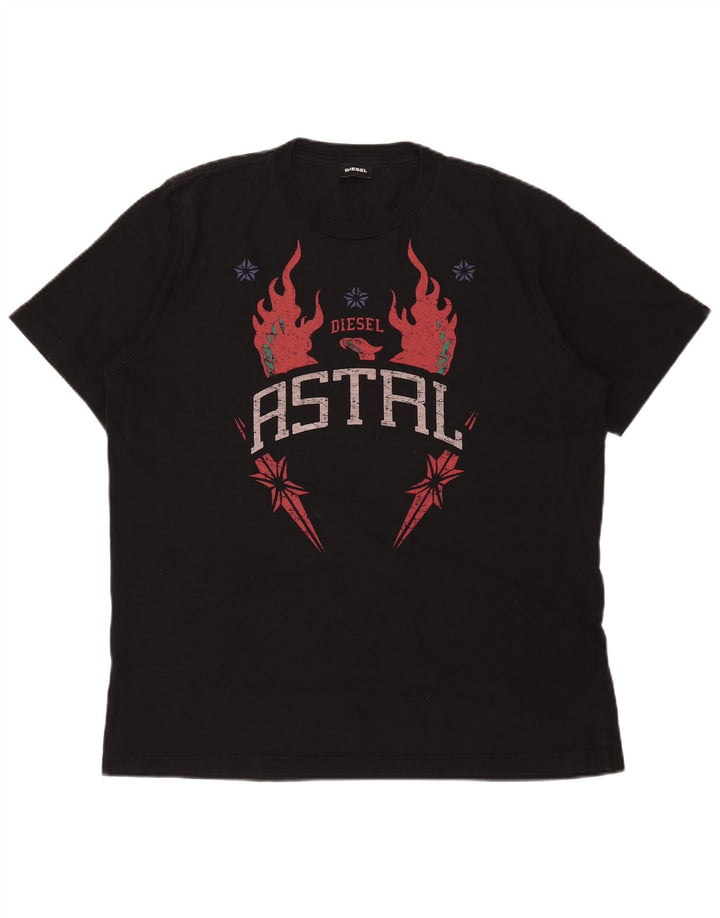 Diesel Herren-T-Shirt mit Grafik, groß, aus schwarzer Baumwolle