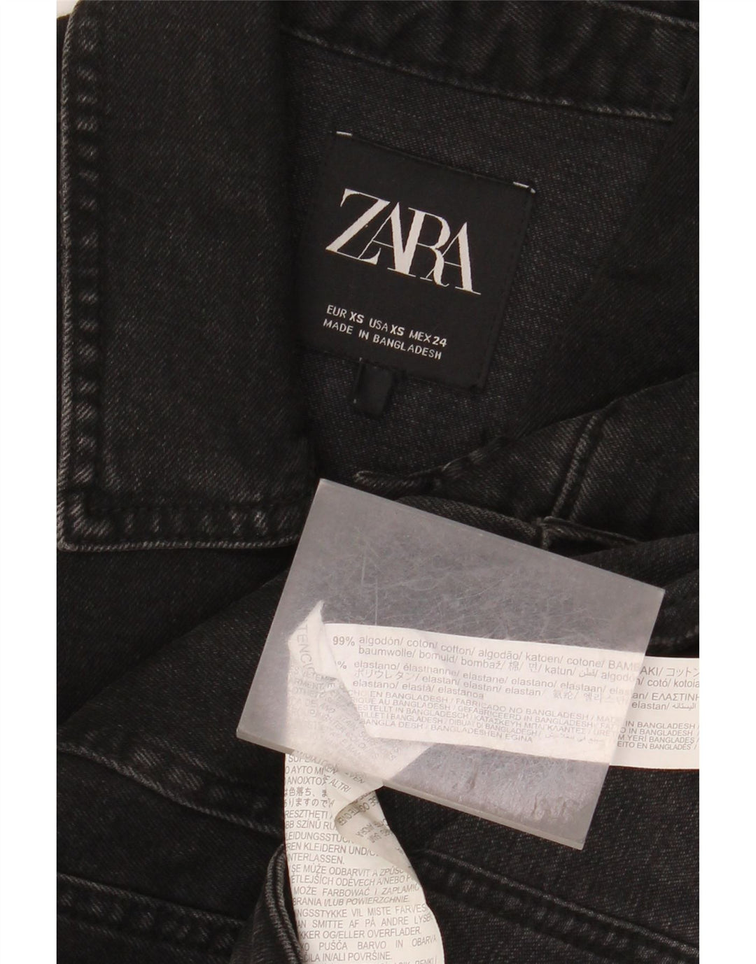 Zara Damen Jeansjacke UK 6 XS Schwarz Baumwolle
