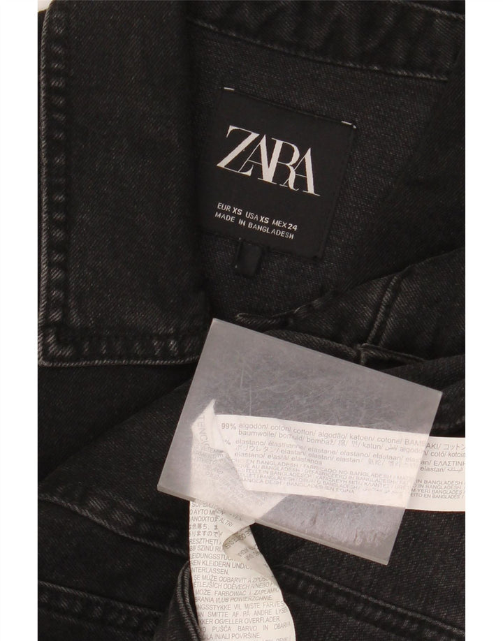 Zara Damen Jeansjacke UK 6 XS Schwarz Baumwolle