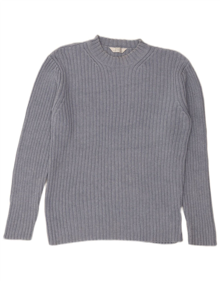 Marks & Spencer Herren-Pullover mit Rundhalsausschnitt, mittelblaue Baumwolle