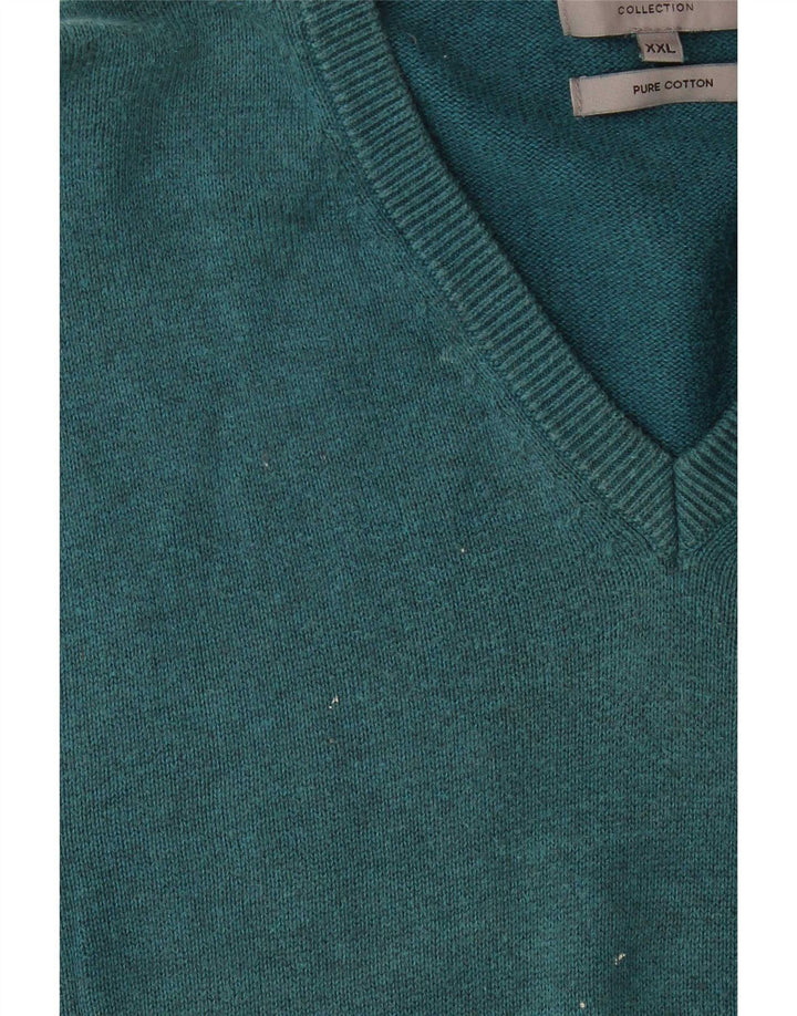 Marks & Spencer Herren-Pullover mit V-Ausschnitt, 2XL, blaue Baumwolle