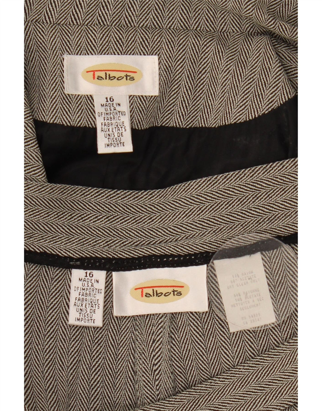 Talbots 2-teiliges Damen-Set mit 2 Knöpfen, UK 16, Größe L, W34, L30, graues Fischgrätenmuster