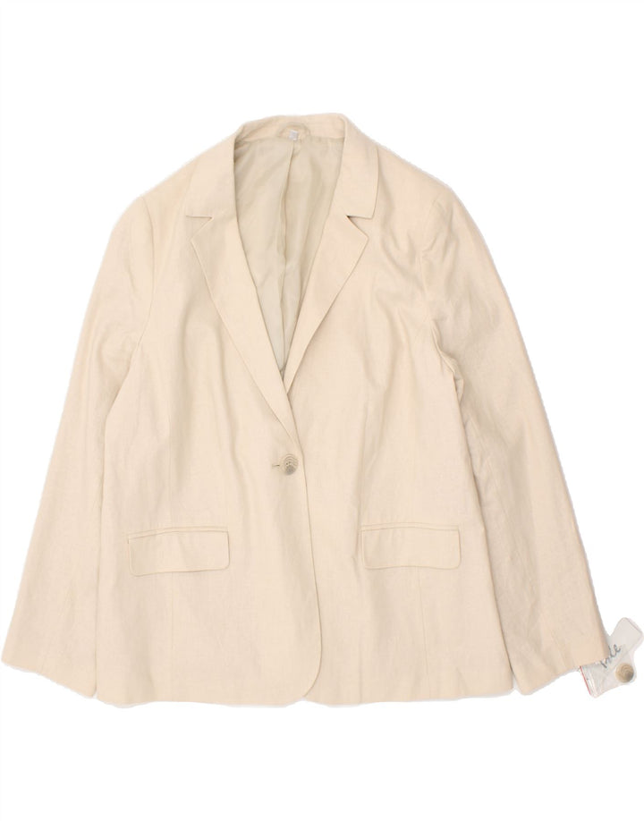 VINTAGE Womens 1 Button Blazer Jacket UK 22 3XL Off White Linen Vintage Vintage and Second-Hand Vintage from Messina Hembry 