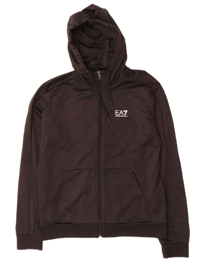 Emporio Armani Herren-Kapuzenpullover mit grafischem Reißverschluss, mittelschwarz, Polyester