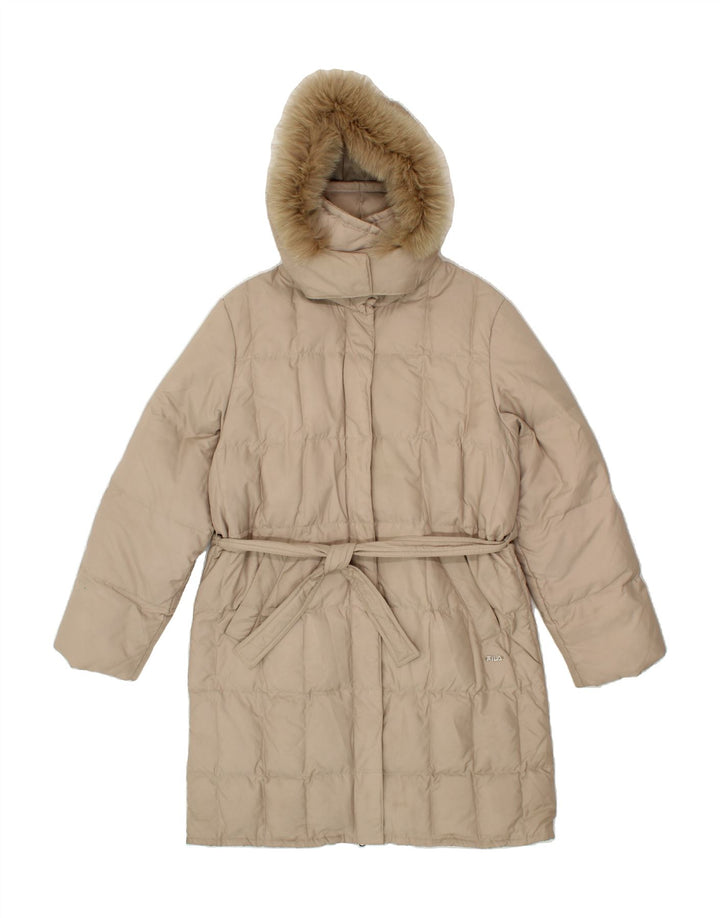 FILA Womens Hooded Padded Coat IT 44 Medium  Beige Polyester Vintage Fila and Second-Hand Fila from Messina Hembry 
