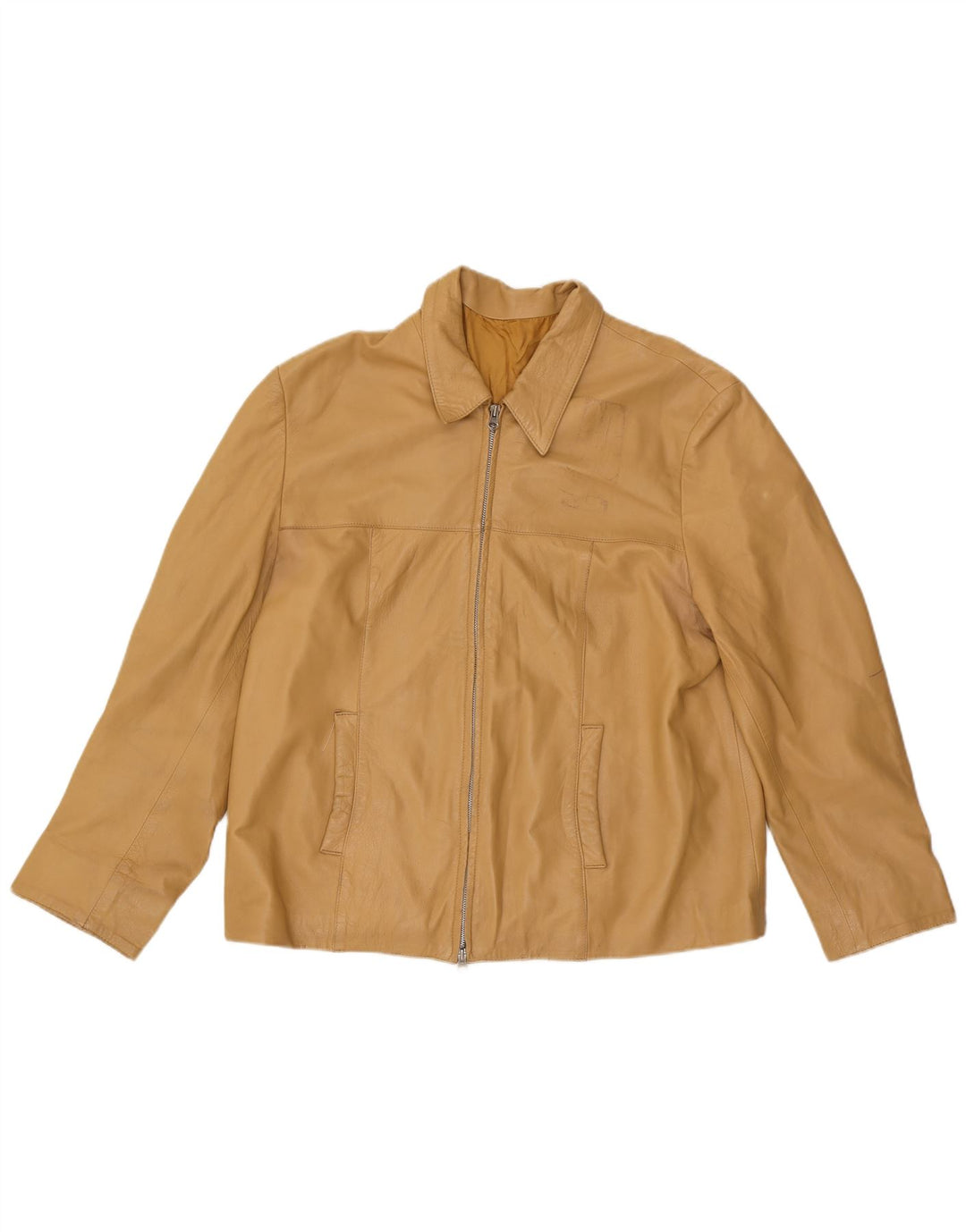 VINTAGE Damen Lederjacke IT 52 2XL Beige Leder