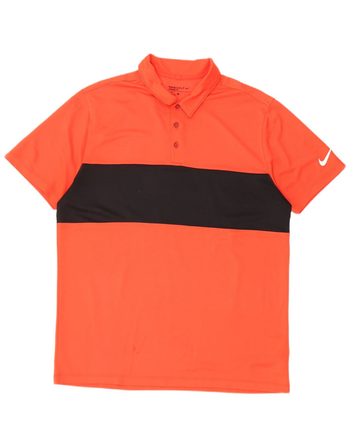 Nike Herren Dri Fit Poloshirt, großes orangefarbenes Colourblock-Polyester