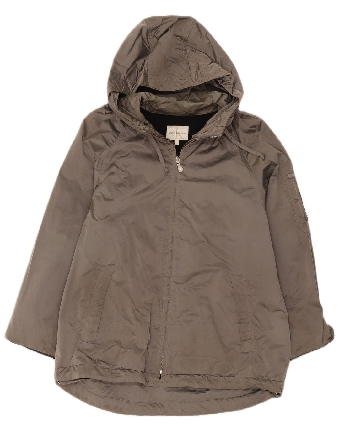 Calvin Klein Damen-Windbreakerjacke mit Kapuze, UK 16, großes graues Polyamid