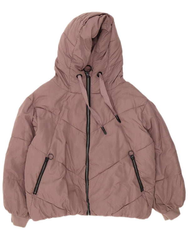 Zara Damen-Kapuzen-Übergröße, wattierte Jacke, UK 6, XS, Lila, Polyester