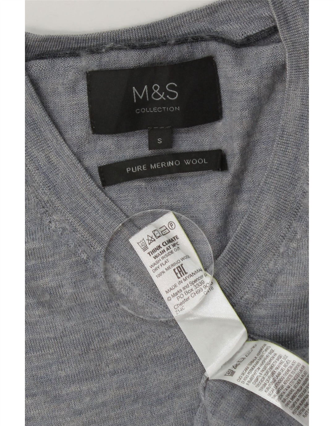 Marks & Spencer Herren-Pullover mit V-Ausschnitt, klein, blau gefleckte Merinowolle