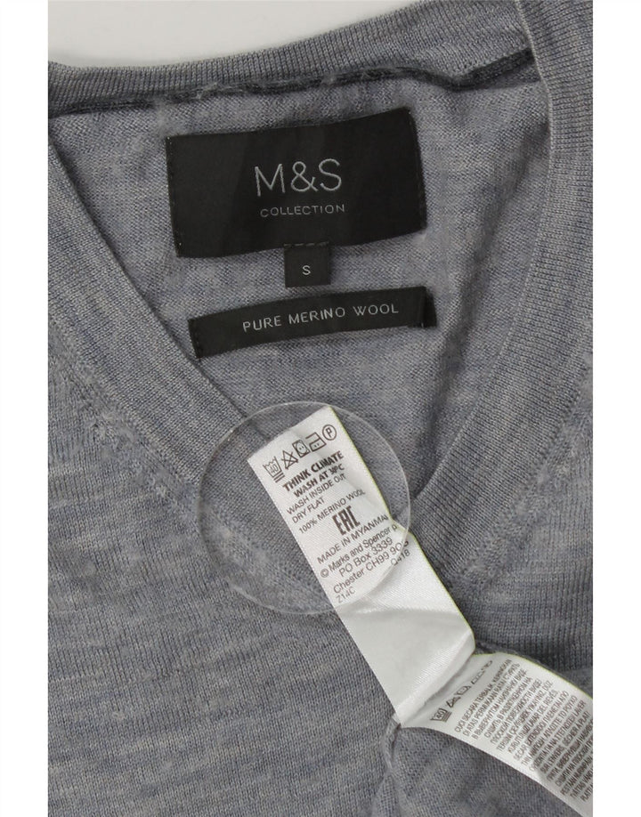 Marks & Spencer Herren-Pullover mit V-Ausschnitt, klein, blau gefleckte Merinowolle