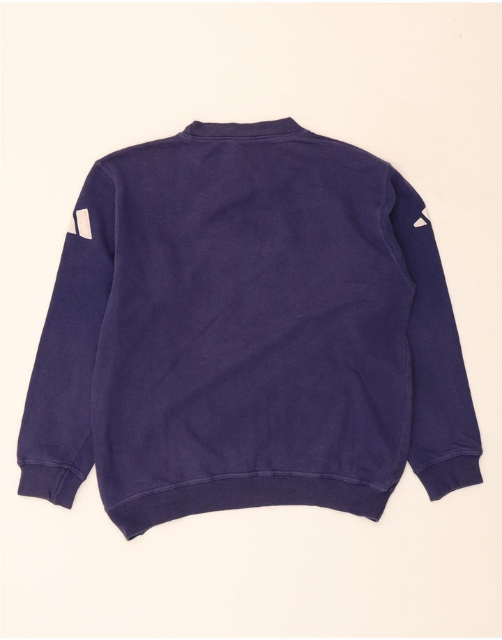 ADIDAS Boys Graphic Sweatshirt Jumper 13-14 Years Navy Blue Vintage Adidas and Second-Hand Adidas from Messina Hembry 