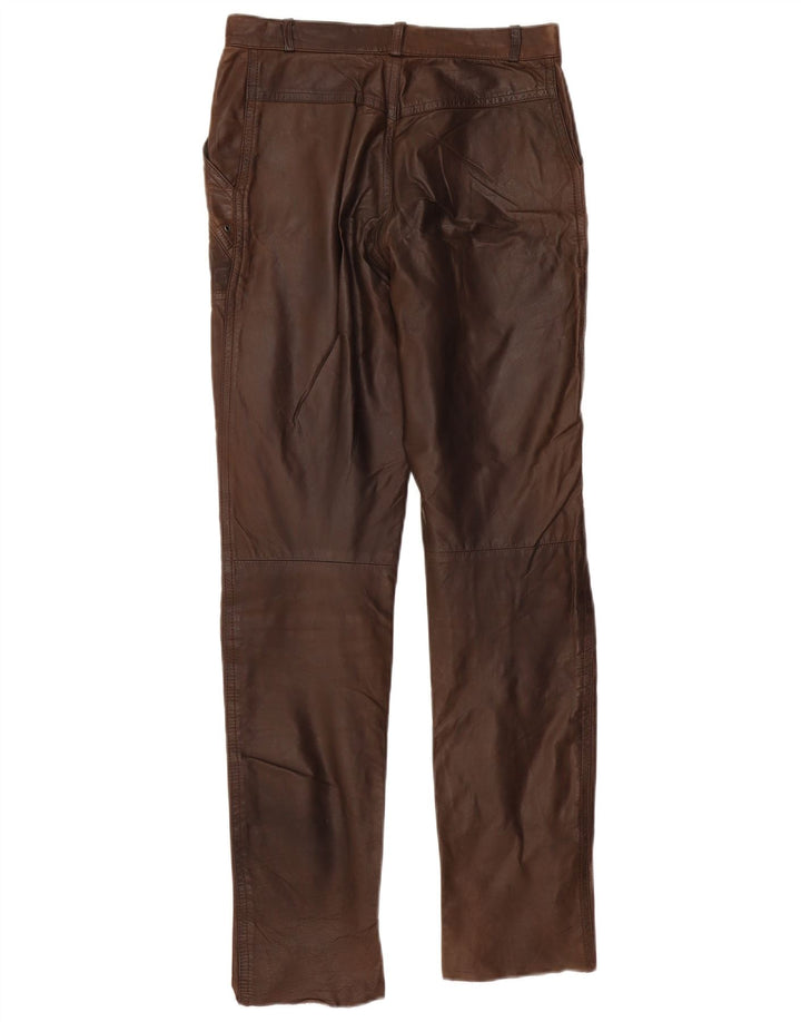 VINTAGE Gerade Lederhose für Damen EU 36 Klein W28 L30 Braunes Leder